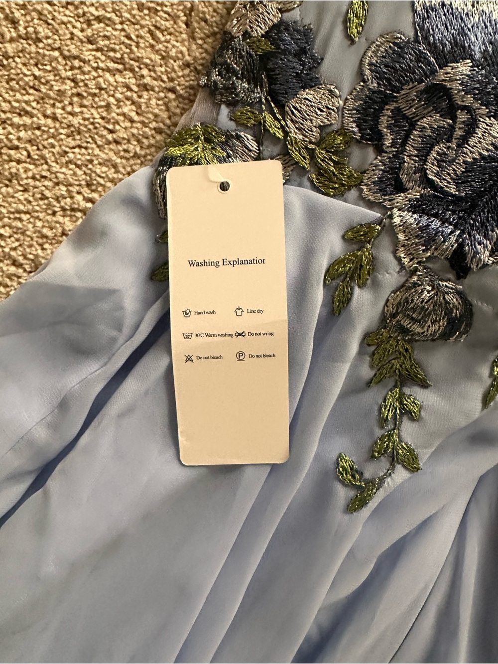 Elegant Powder Blue Floral Appliqué Evening Gown - Picture 4 of 7